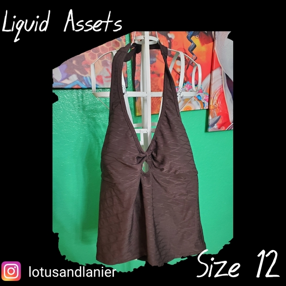 Liquid Assets Brown Key Hole Halter Sz 12 - Picture 1 of 6